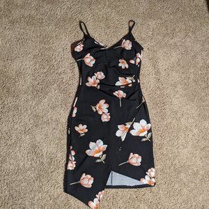 Floral Asymmetrical Little Black Dress